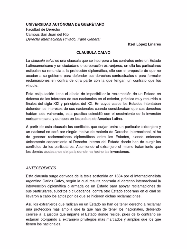 ¿Qué postula la doctrina Calvo?